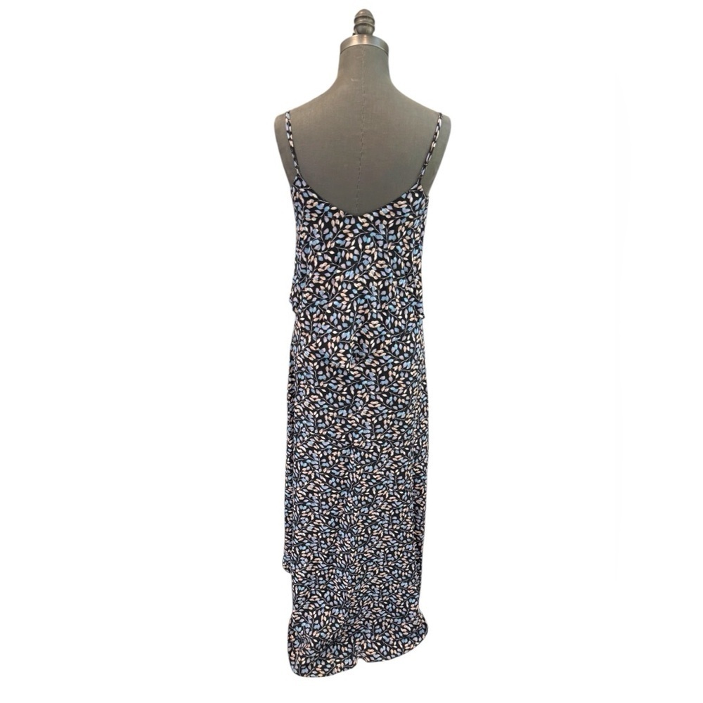 Intermix Layla Ruffled High Low Dress Navy Leaf Print Silk Small - Picture 6 of 12